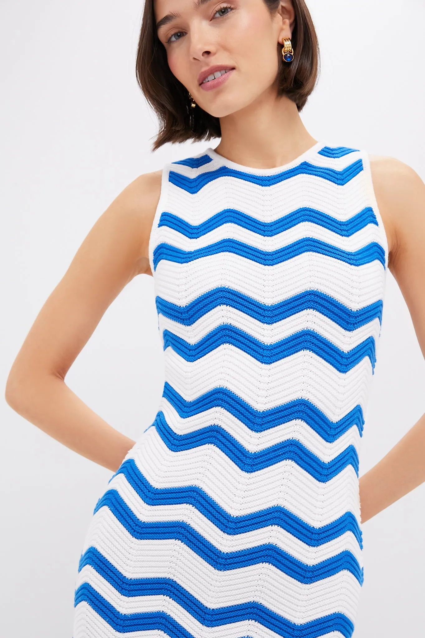 Blue & White Zig-Zag Stripe Mykonos Knit Maxi Dress sold by Tuckernuck product image thumbnail 5