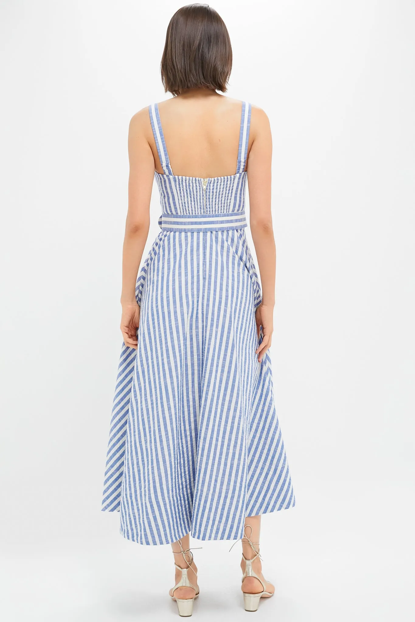 Ivory Blue Striped Seersucker Calypso Dress sold by Tuckernuck product image thumbnail 4