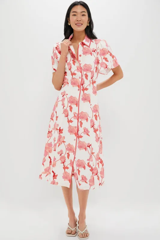 Coral Multi Floral Peppa Midi Dress sold by Tuckernuck