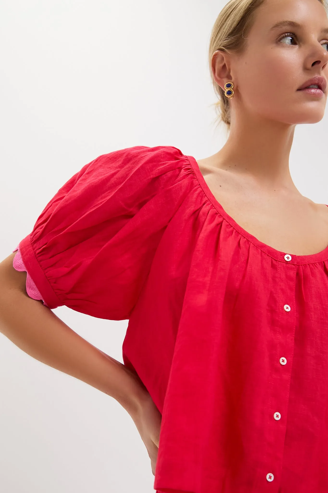 Hibiscus Red Linen Tully Top sold by Tuckernuck product image thumbnail 5