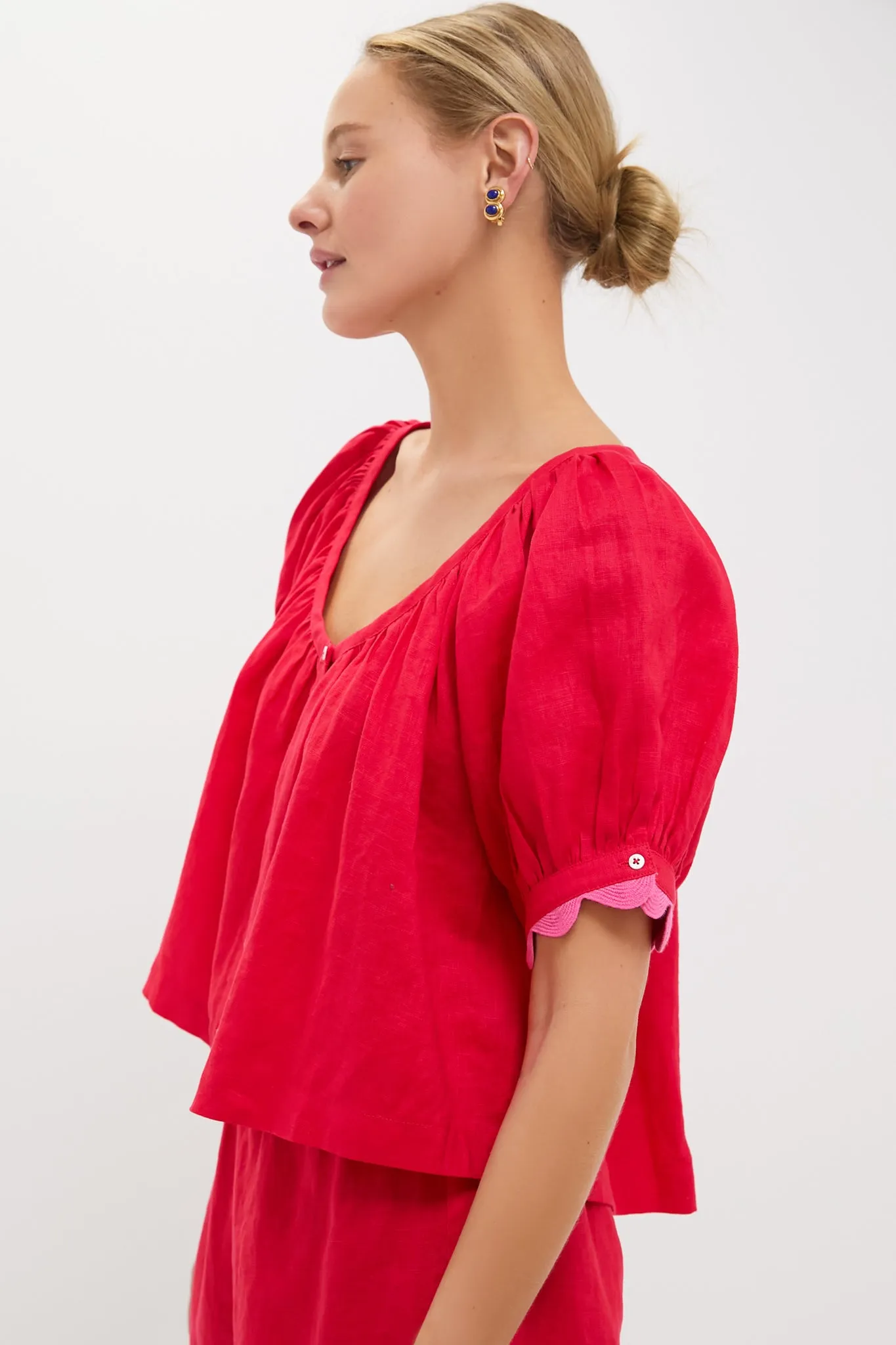 Hibiscus Red Linen Tully Top sold by Tuckernuck product image thumbnail 3