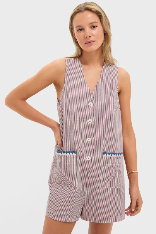 Red and Blue Stripe Myla Romper sold by Tuckernuck