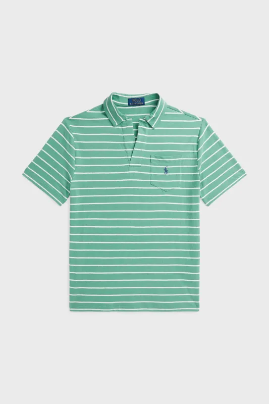 Little Boys Haven Green Short-Sleeve Cotton Linen Jersey Striped Johnny Collar Polo sold by Tuckernuck