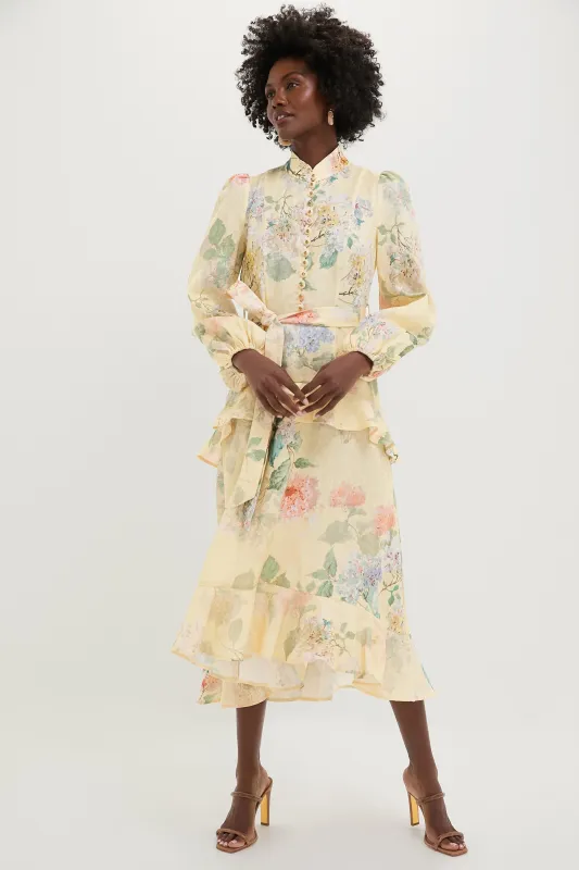 Lemon Hydrangea Illuminate Peplum Midi Dress sold by Tuckernuck