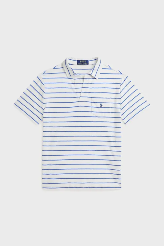 Boys White Short-Sleeve Cotton Linen Jersey Striped Johnny Collar Polo sold by Tuckernuck