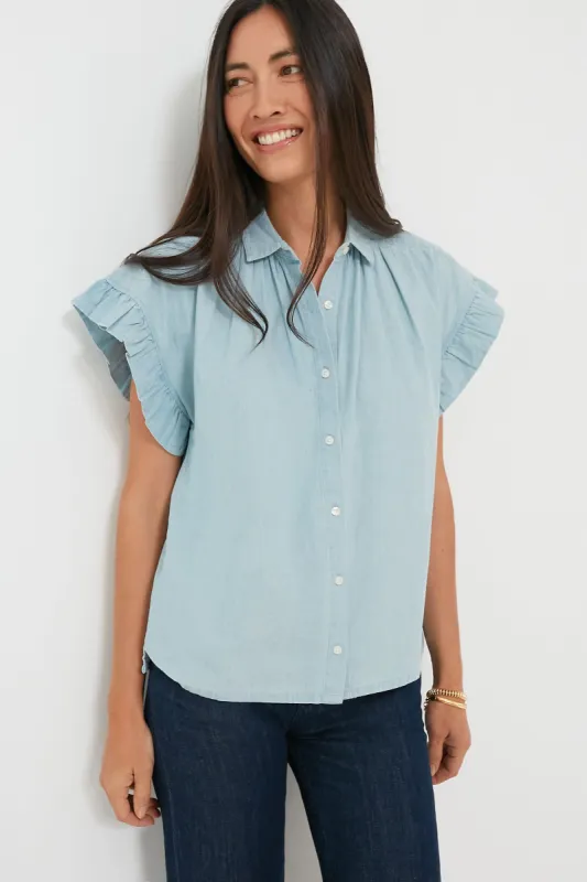 Chambray Marianne B Ruffle Sleeve Shirt sold by Tuckernuck