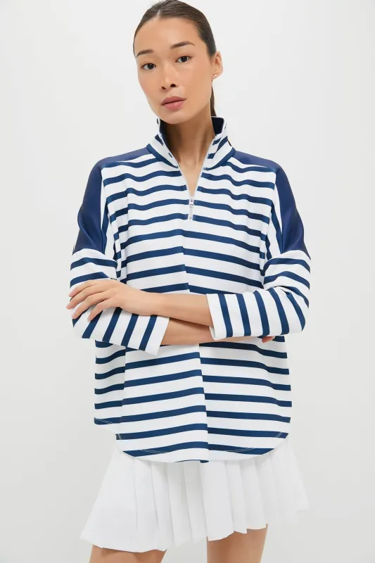 Blue and White Stripe Hudson Quarter Zip made by Tuckernuck