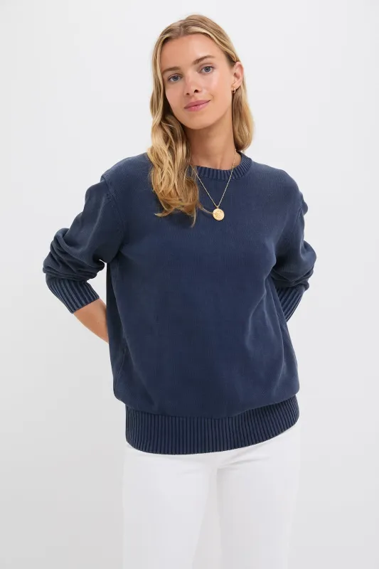 Navy Stone Washed Cotton Anne Crewneck Sweater made by Tuckernuck