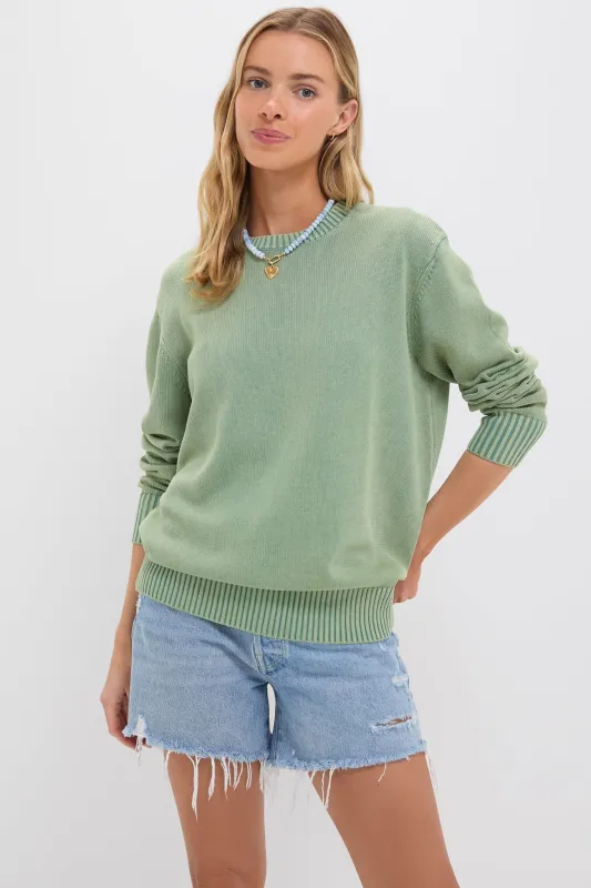 Green Stone Washed Cotton Anne Crewneck Sweater made by Tuckernuck