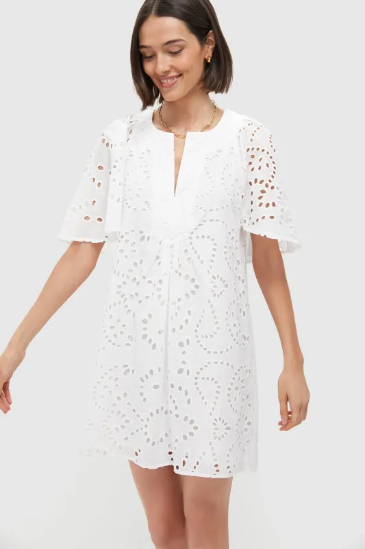 White Eyelet Finley Flutter Sleeve Dress sold by Tuckernuck