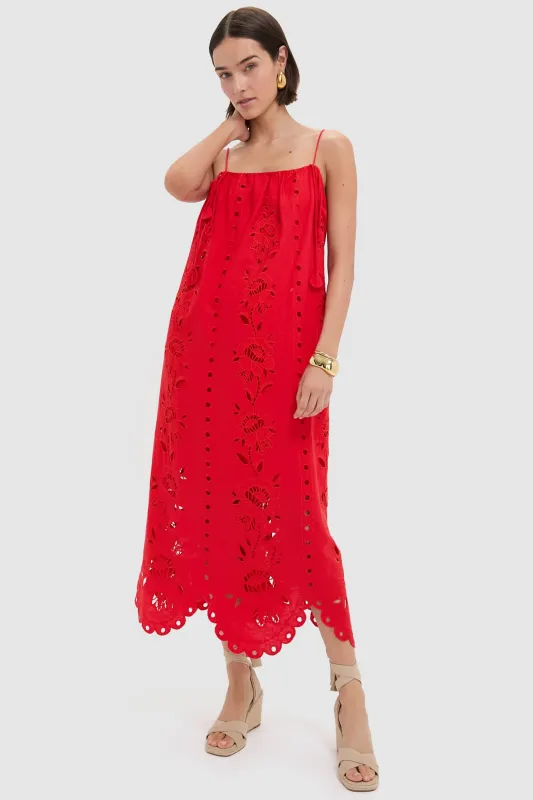 Red Flowers Richilieu Sleeveless Maxi Dress sold by Tuckernuck
