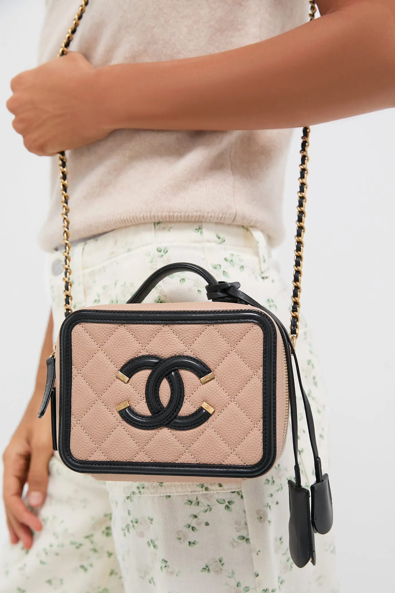 CHANEL Beige and Black Quilted Small Filigree Vanity Case sold by Tuckernuck product image thumbnail 2