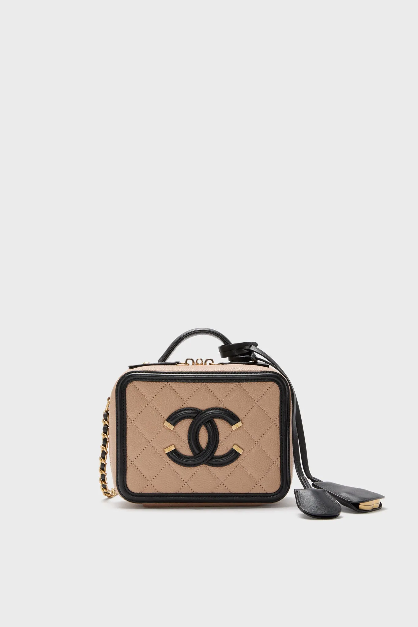 CHANEL Beige and Black Quilted Small Filigree Vanity Case sold by Tuckernuck