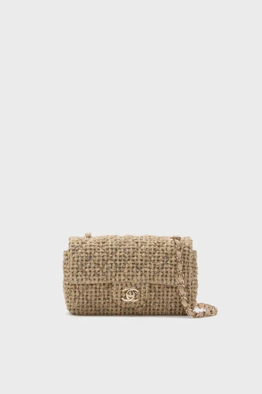 CHANEL Beige Tweed Mini Matelasse Chain Crossbody sold by Tuckernuck