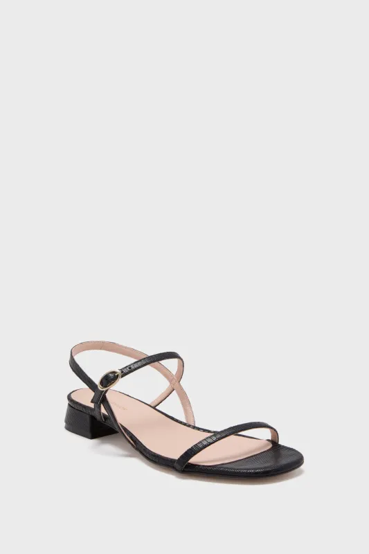 Black Embossed Leather Evelyn Sandals sold by Tuckernuck