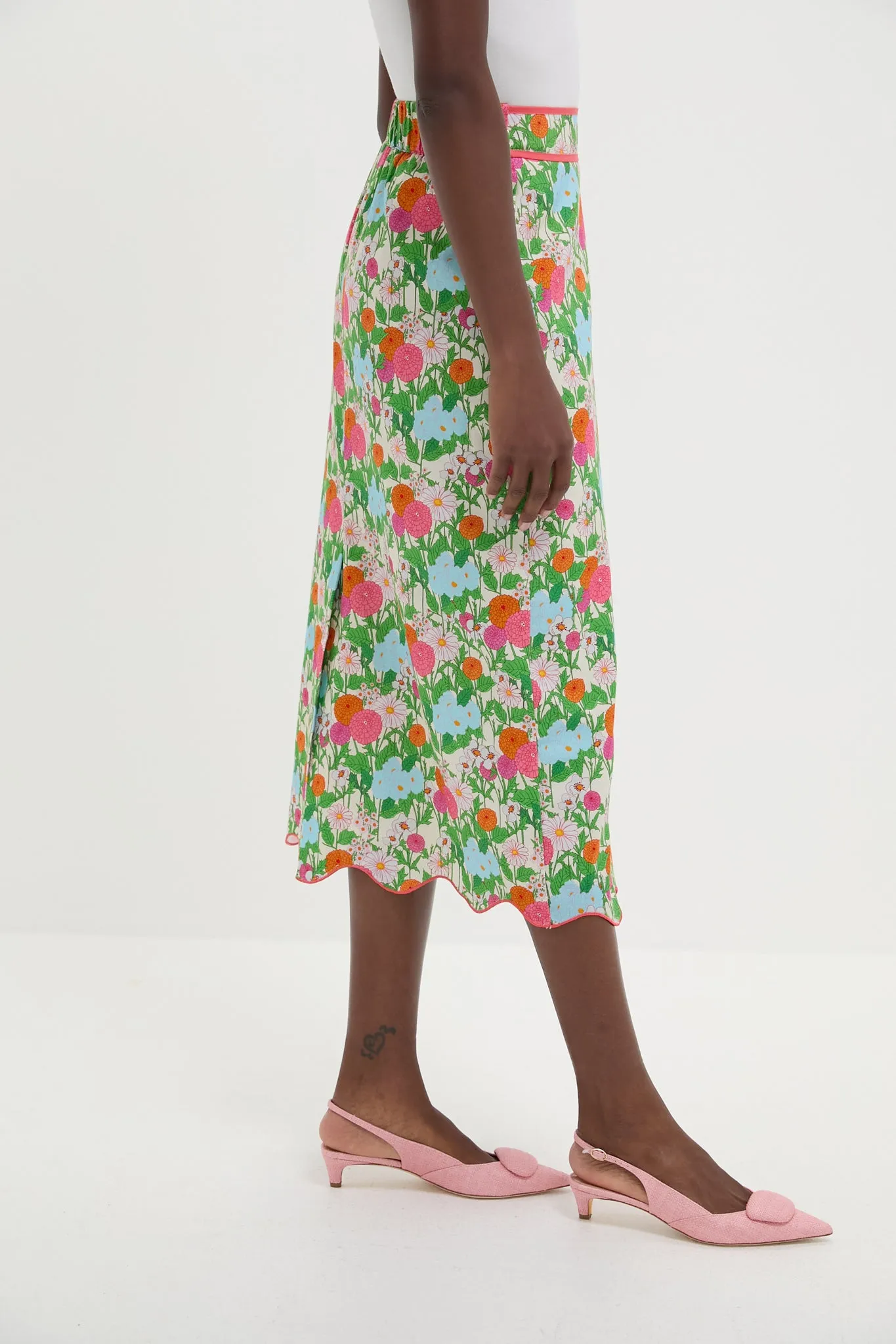 Multi Green Begonia Floral Ida Midi Skirt sold by Tuckernuck product image thumbnail 3
