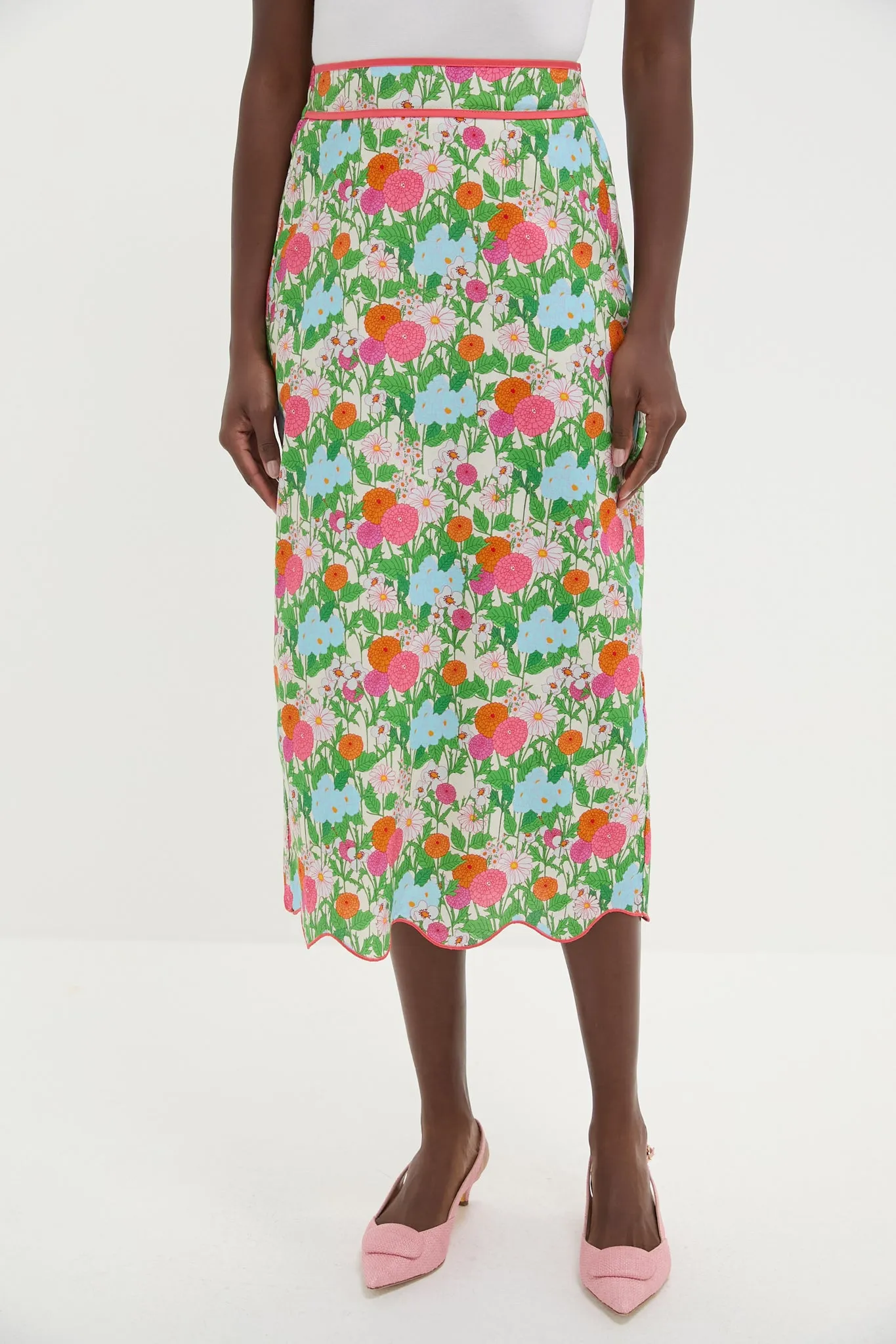 Multi Green Begonia Floral Ida Midi Skirt sold by Tuckernuck
