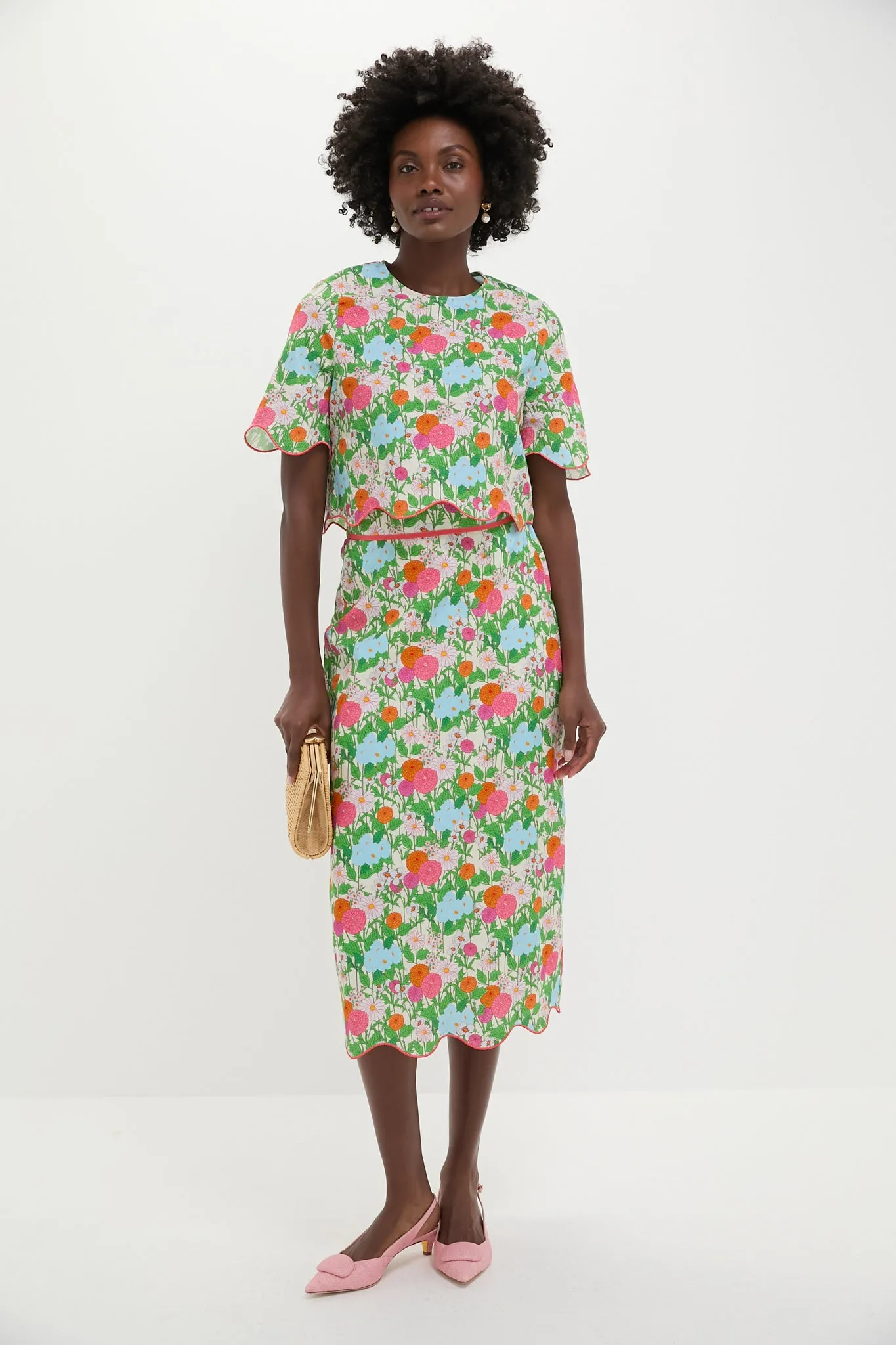 Multi Green Begonia Floral Ida Midi Skirt sold by Tuckernuck product image thumbnail 2