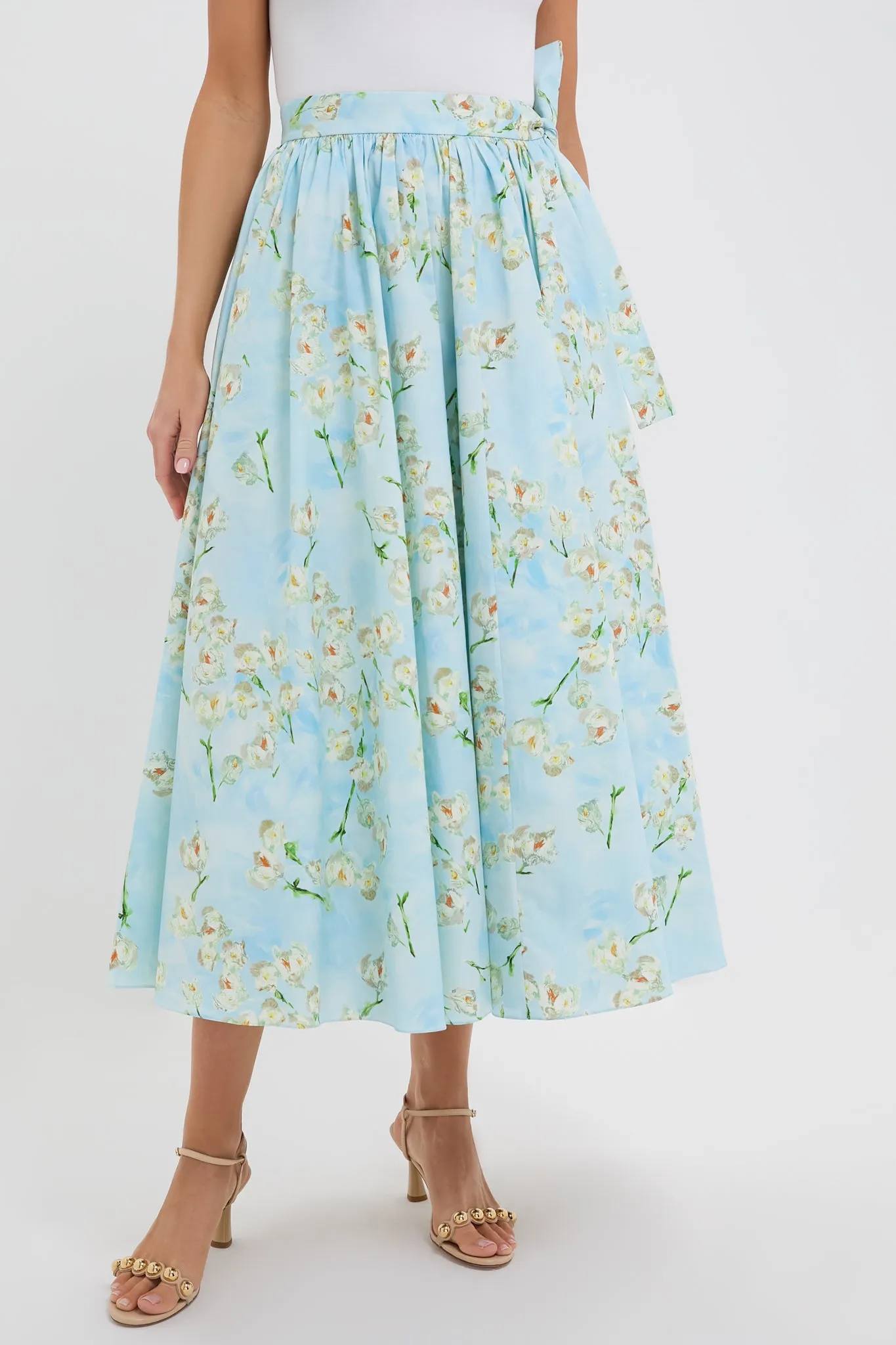 Little Lillies on Blue Evelyna Midi Skirt sold by Tuckernuck