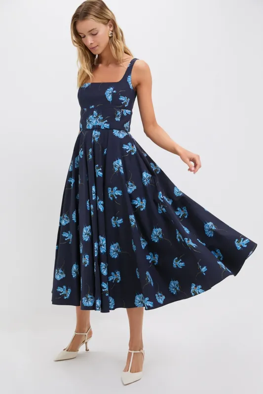Blue Flowers on Navy Mona Midi Dress sold by Tuckernuck