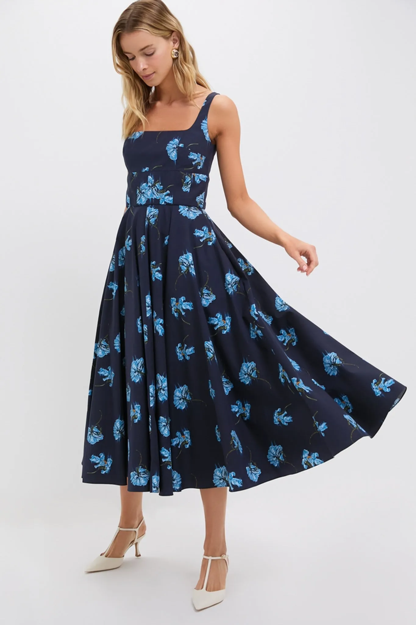 Blue Flowers on Navy Mona Midi Dress sold by Tuckernuck