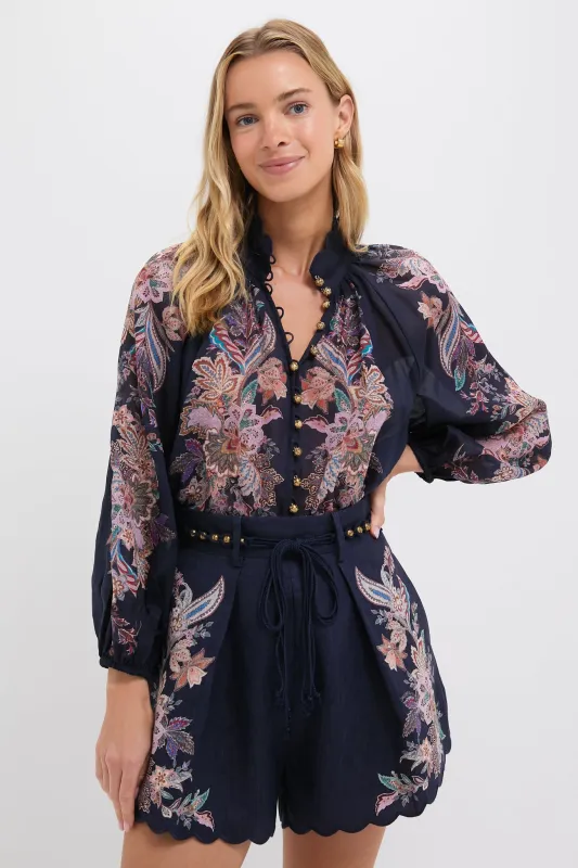 Navy Multi Paisley Rhiannon Billow Blouse sold by Tuckernuck
