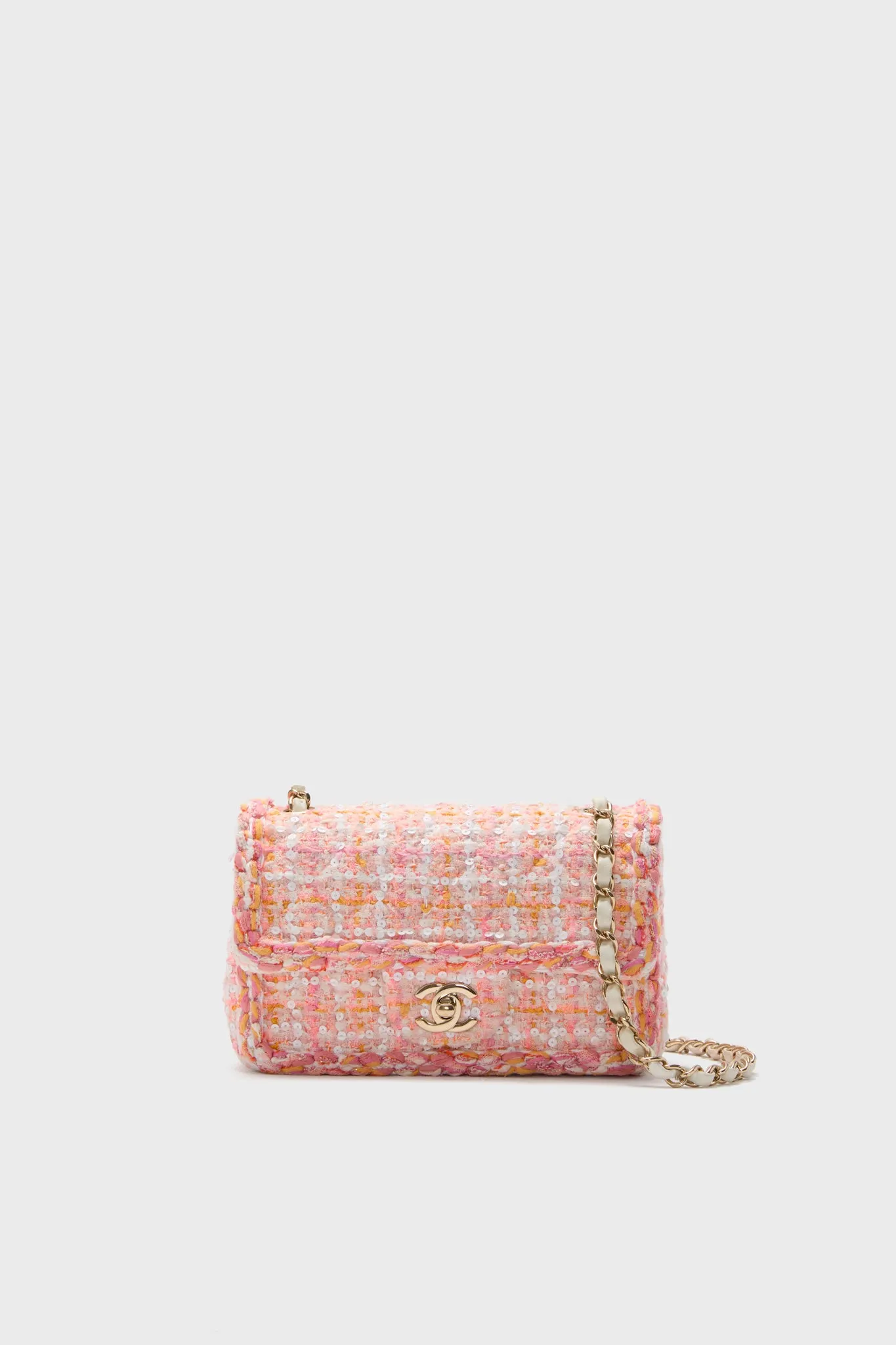 CHANEL Pink Tweed Classic Rectangular Flap Bag sold by Tuckernuck