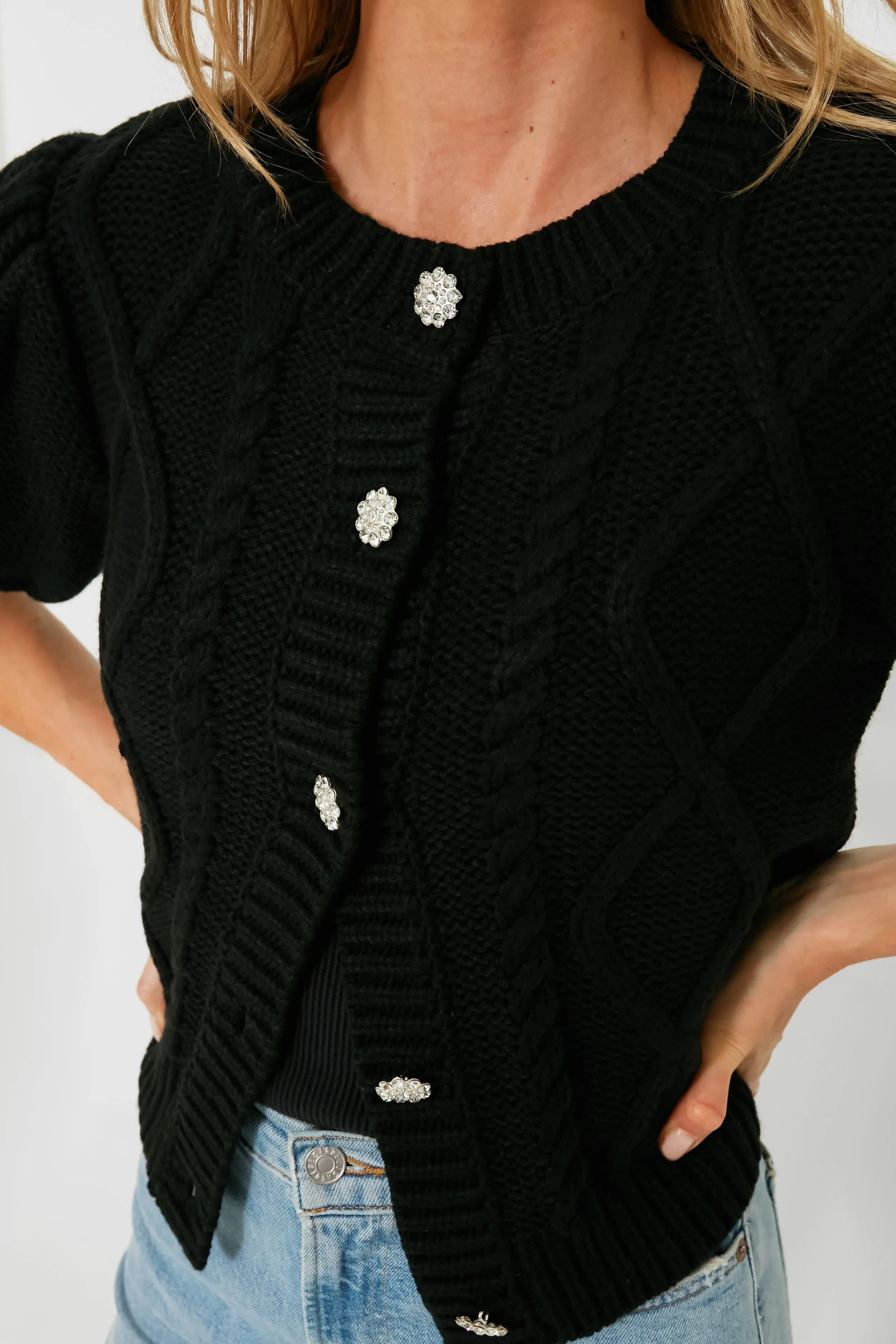 Crystal Button Victoria Short Sleeve Cardigan sold by Tuckernuck product image thumbnail 5