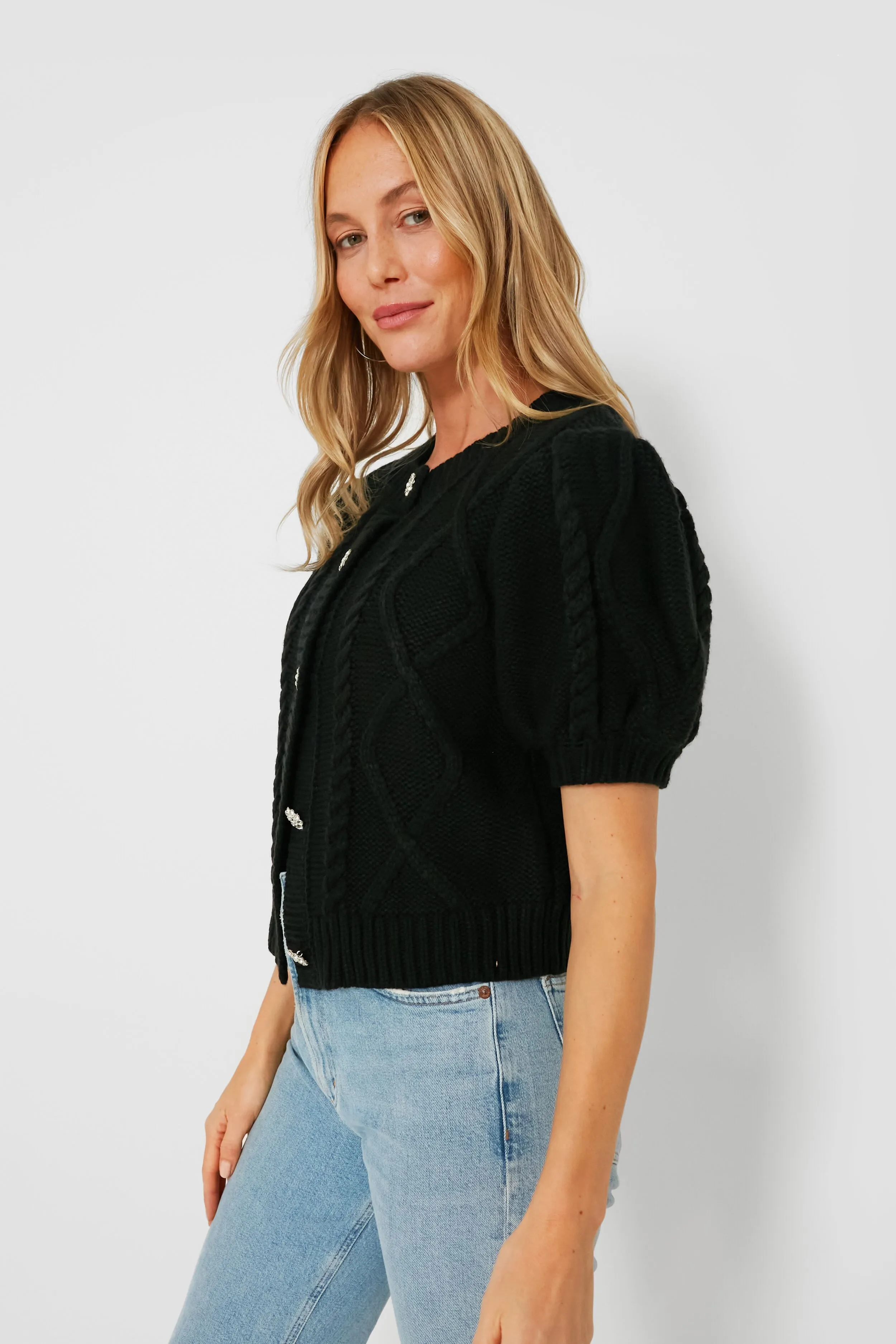 Crystal Button Victoria Short Sleeve Cardigan sold by Tuckernuck product image thumbnail 3