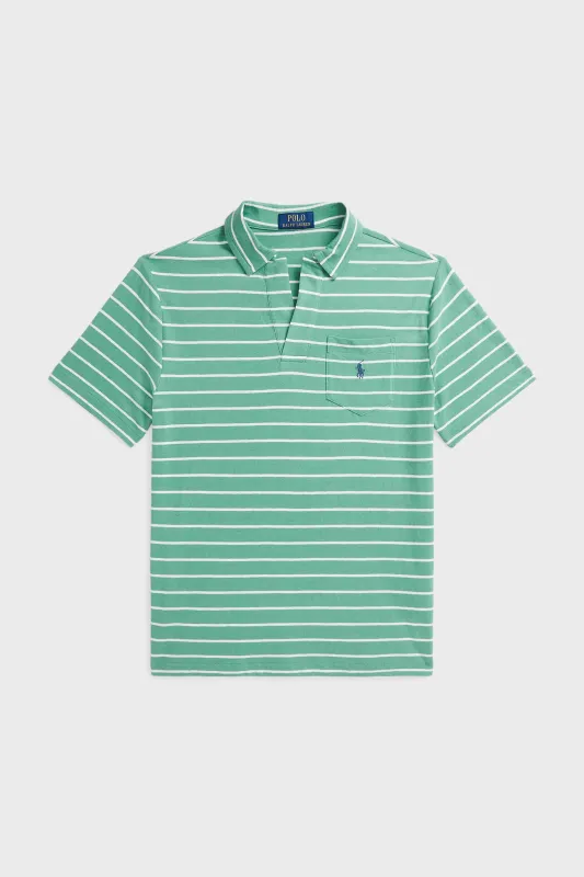 Boys Haven Green Short-Sleeve Cotton Linen Jersey Striped Johnny Collar Polo sold by Tuckernuck