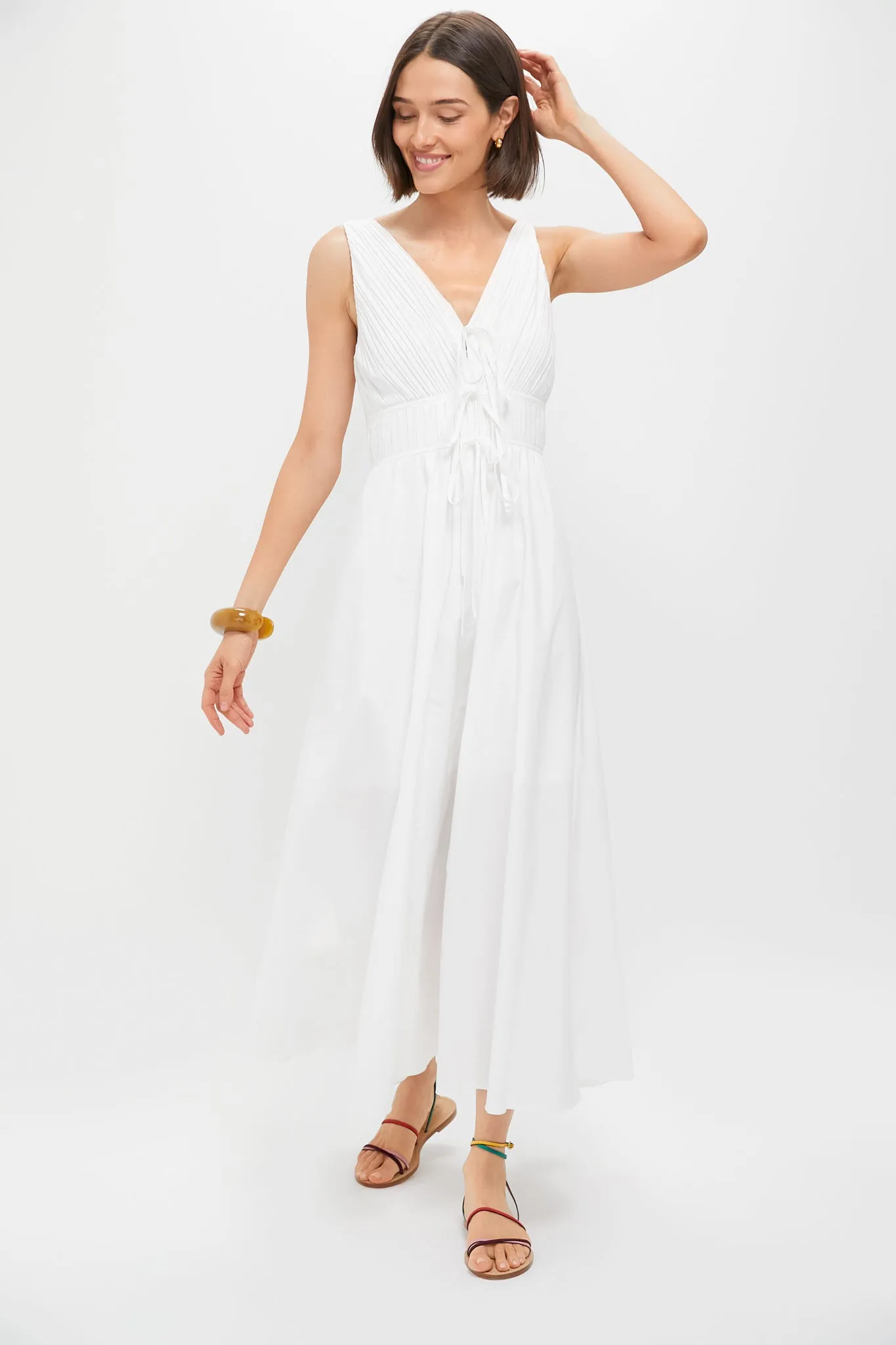 White V-Neck Pleated Midi Dress sold by Tuckernuck