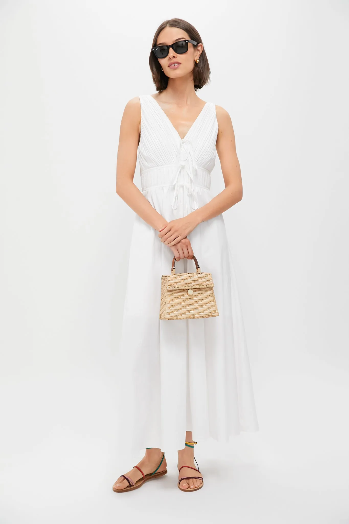 White V-Neck Pleated Midi Dress sold by Tuckernuck product image thumbnail 2
