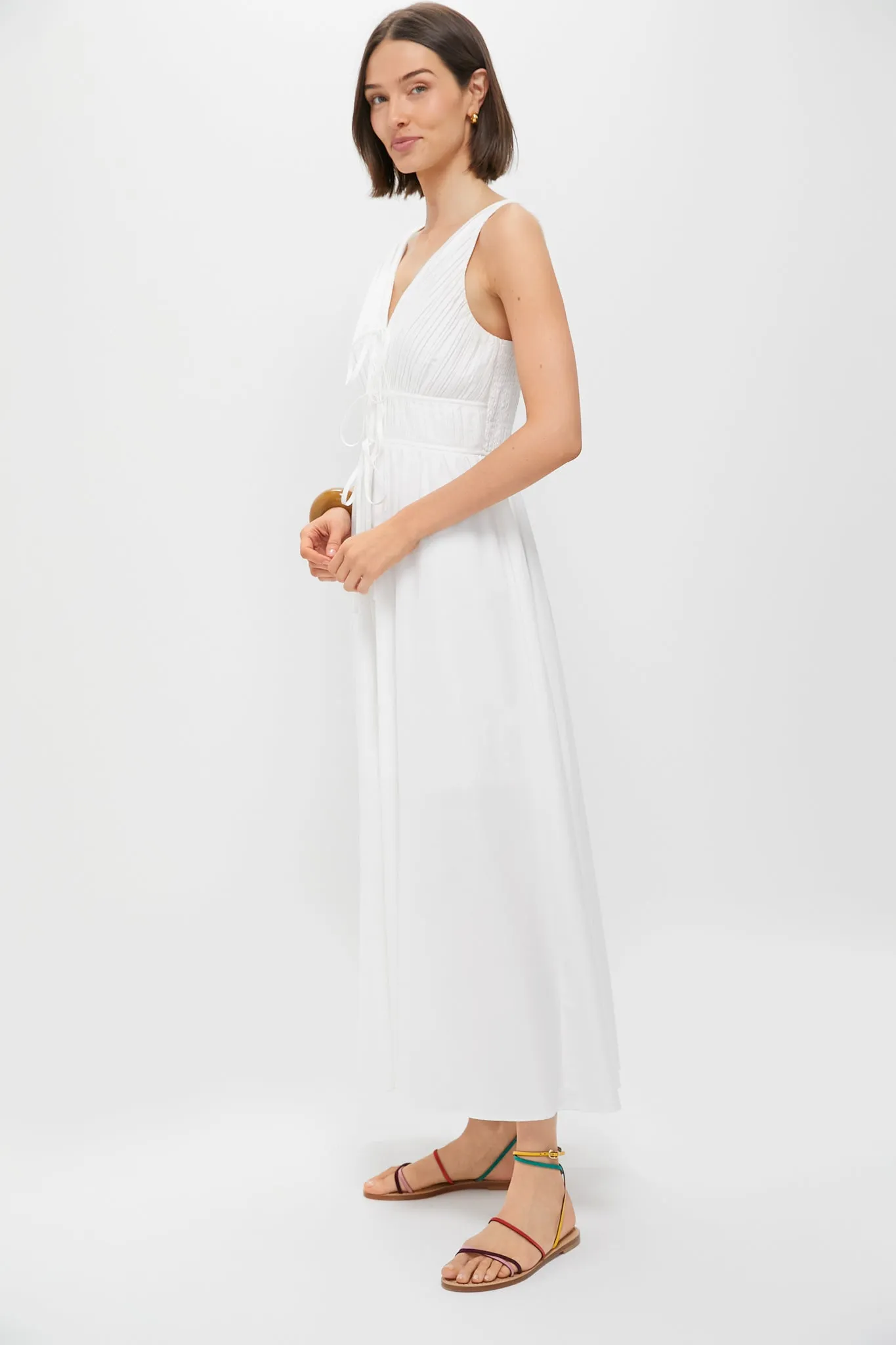 White V-Neck Pleated Midi Dress sold by Tuckernuck product image thumbnail 3