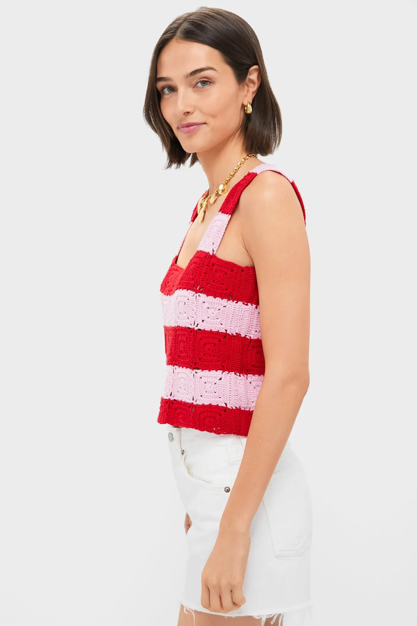 Pink & Red Crochet Cooper Tank sold by Tuckernuck product image thumbnail 3