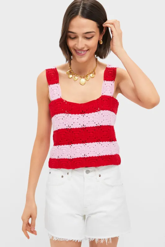 Pink & Red Crochet Cooper Tank sold by Tuckernuck