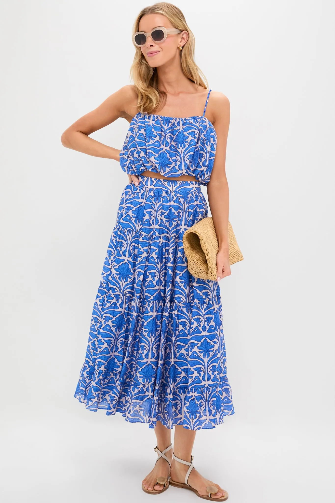 Blue Geometric Floral Porto Midi Skirt sold by Tuckernuck product image thumbnail 2