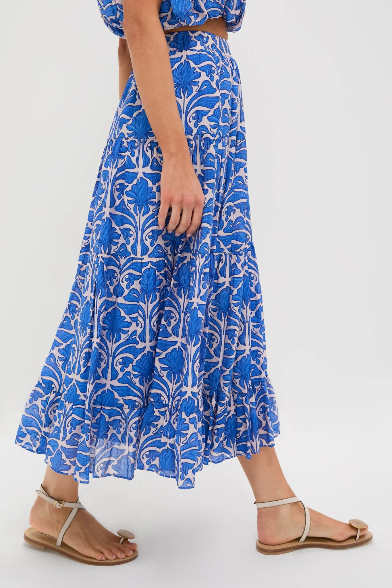 Blue Geometric Floral Porto Midi Skirt sold by Tuckernuck product image thumbnail 3