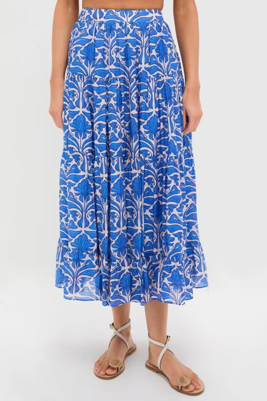 Blue Geometric Floral Porto Midi Skirt sold by Tuckernuck