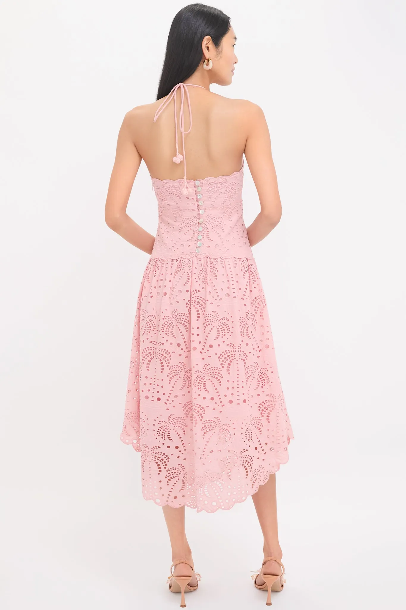 Palm Tree Eyelet Blush Pink Sleeveless Midi Dress sold by Tuckernuck product image thumbnail 4
