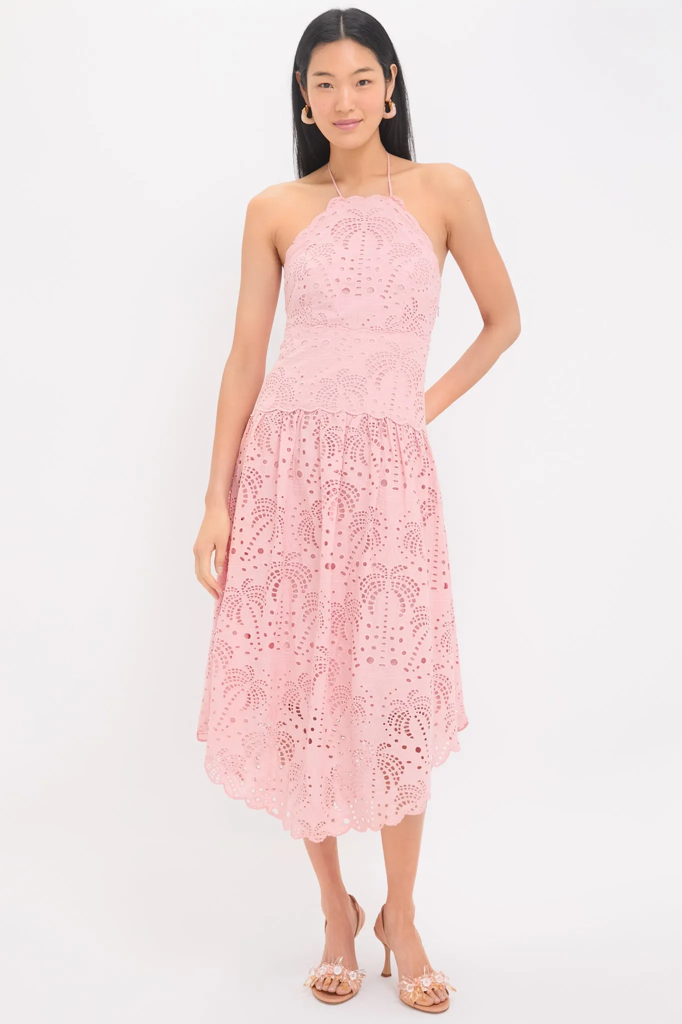 Palm Tree Eyelet Blush Pink Sleeveless Midi Dress sold by Tuckernuck