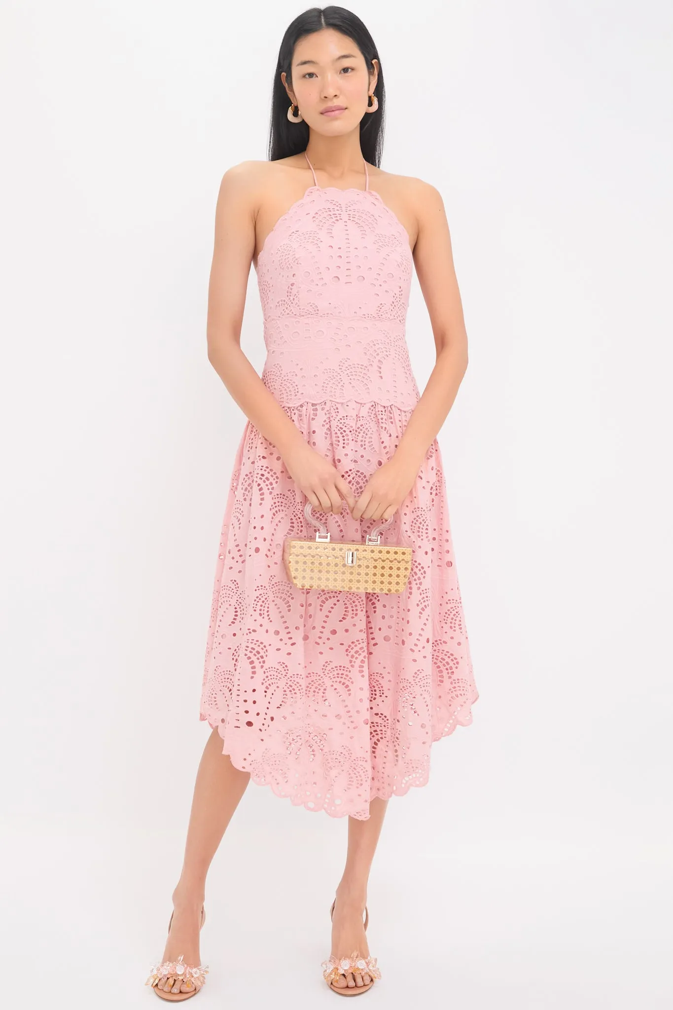 Palm Tree Eyelet Blush Pink Sleeveless Midi Dress sold by Tuckernuck product image thumbnail 2
