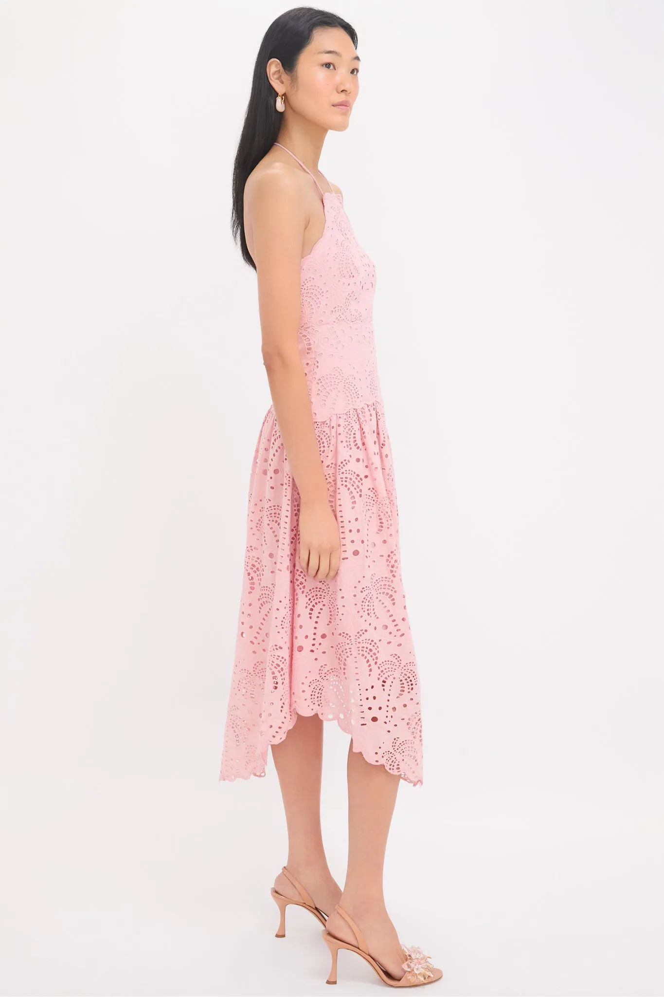 Palm Tree Eyelet Blush Pink Sleeveless Midi Dress sold by Tuckernuck product image thumbnail 3