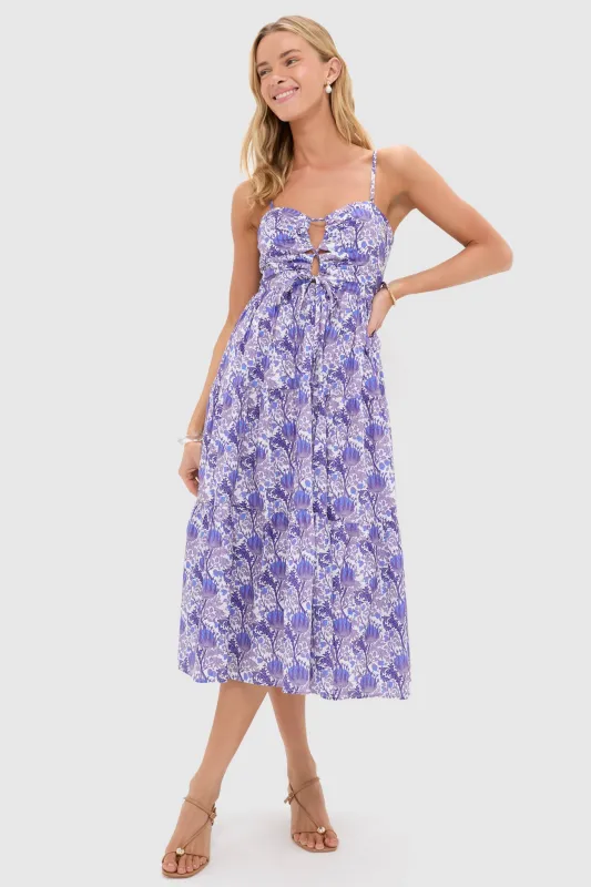 Purple Multi Floral Corinne Cut-Out Midi Dress sold by Tuckernuck