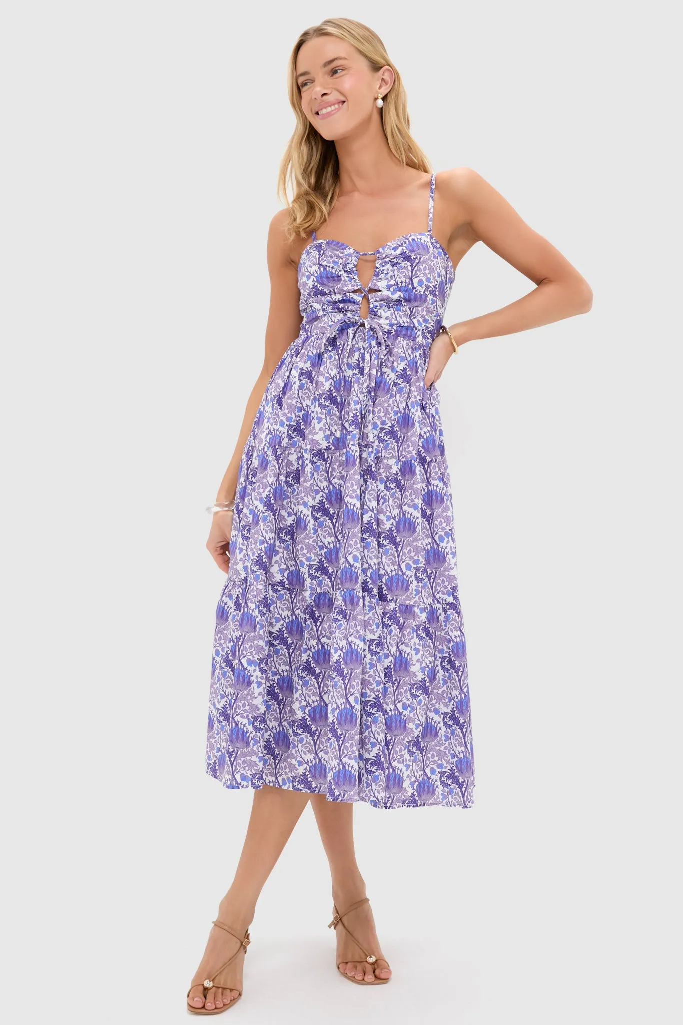 Purple Multi Floral Corinne Cut-Out Midi Dress sold by Tuckernuck