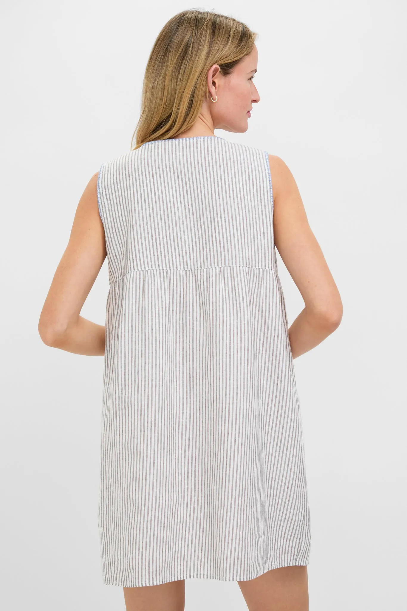 Tan Stripe Embroidered Linen Sunny Mini Dress sold by Tuckernuck product image thumbnail 4