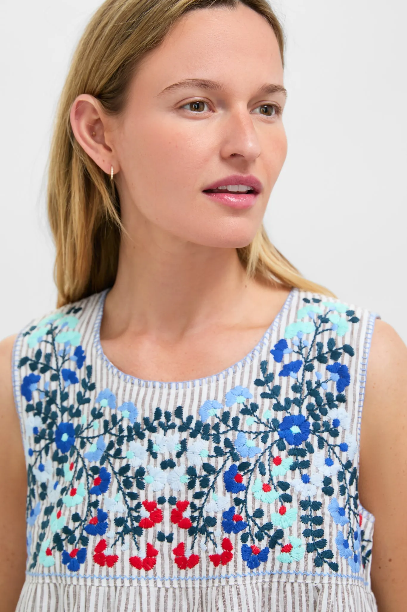 Tan Stripe Embroidered Linen Sunny Mini Dress sold by Tuckernuck product image thumbnail 5