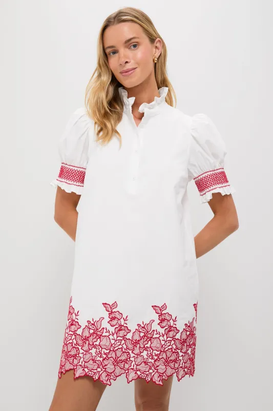White & Red Embroidery Eliza Mini Dress sold by Tuckernuck