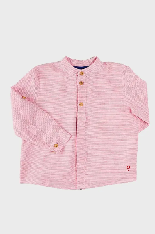 Lawrence Striped Mao Collar Long Sleeve Shirt in Red sold by Tuckernuck