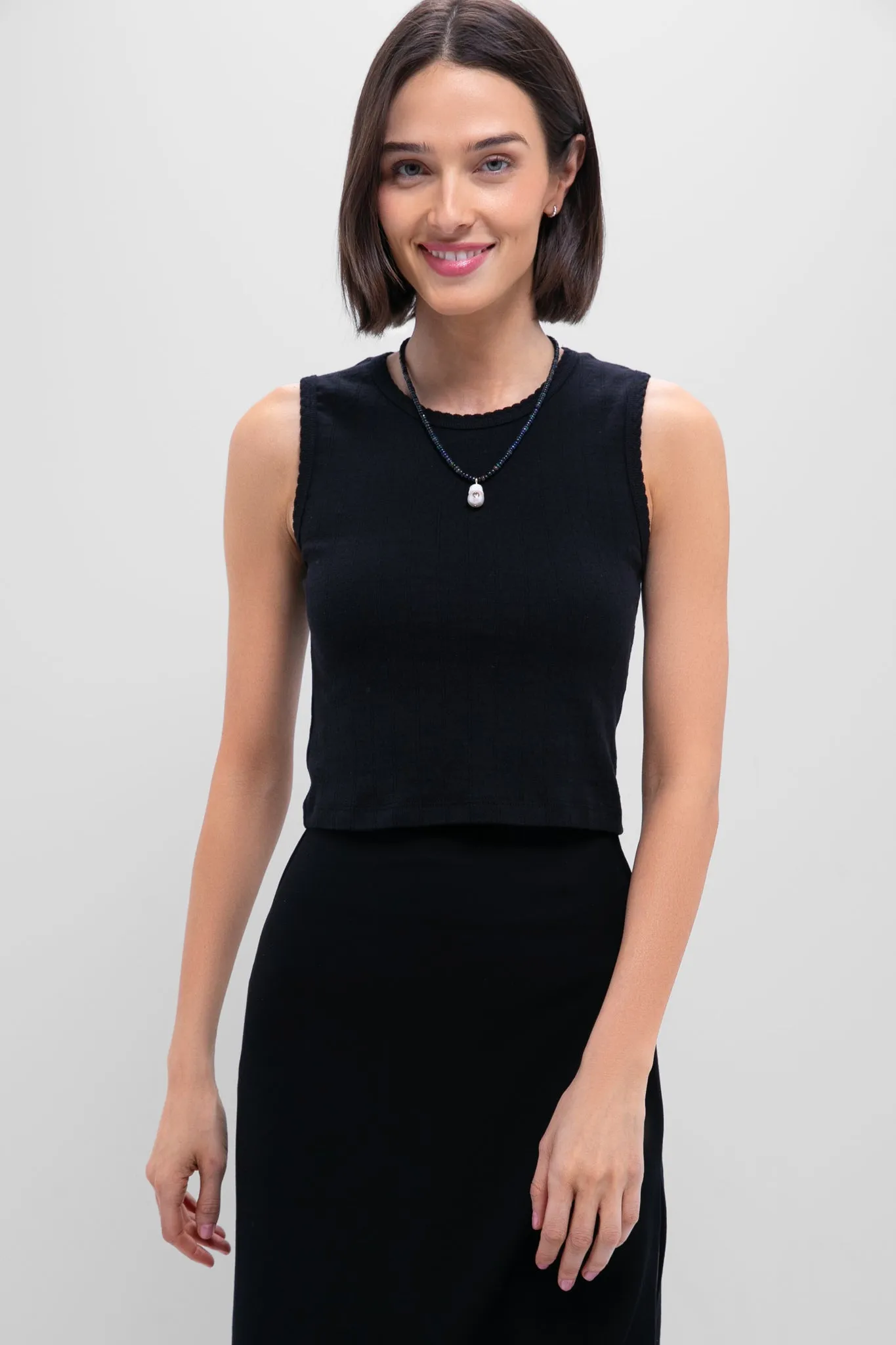 Black Pointelle Sleeveless Crew sold by Tuckernuck