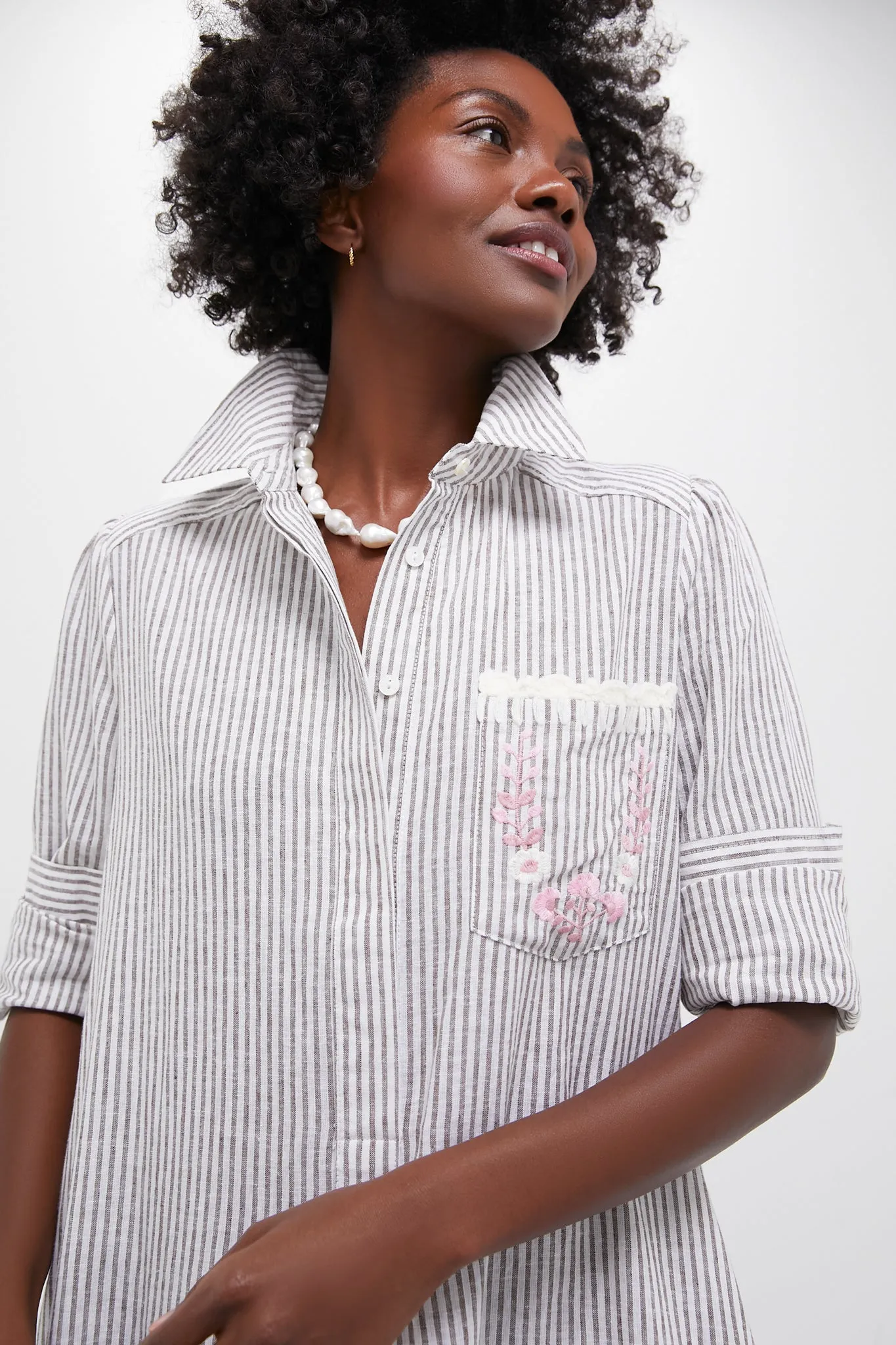Tan Stripe Embroidered Floral Callahan Shirt Dress sold by Tuckernuck product image thumbnail 5